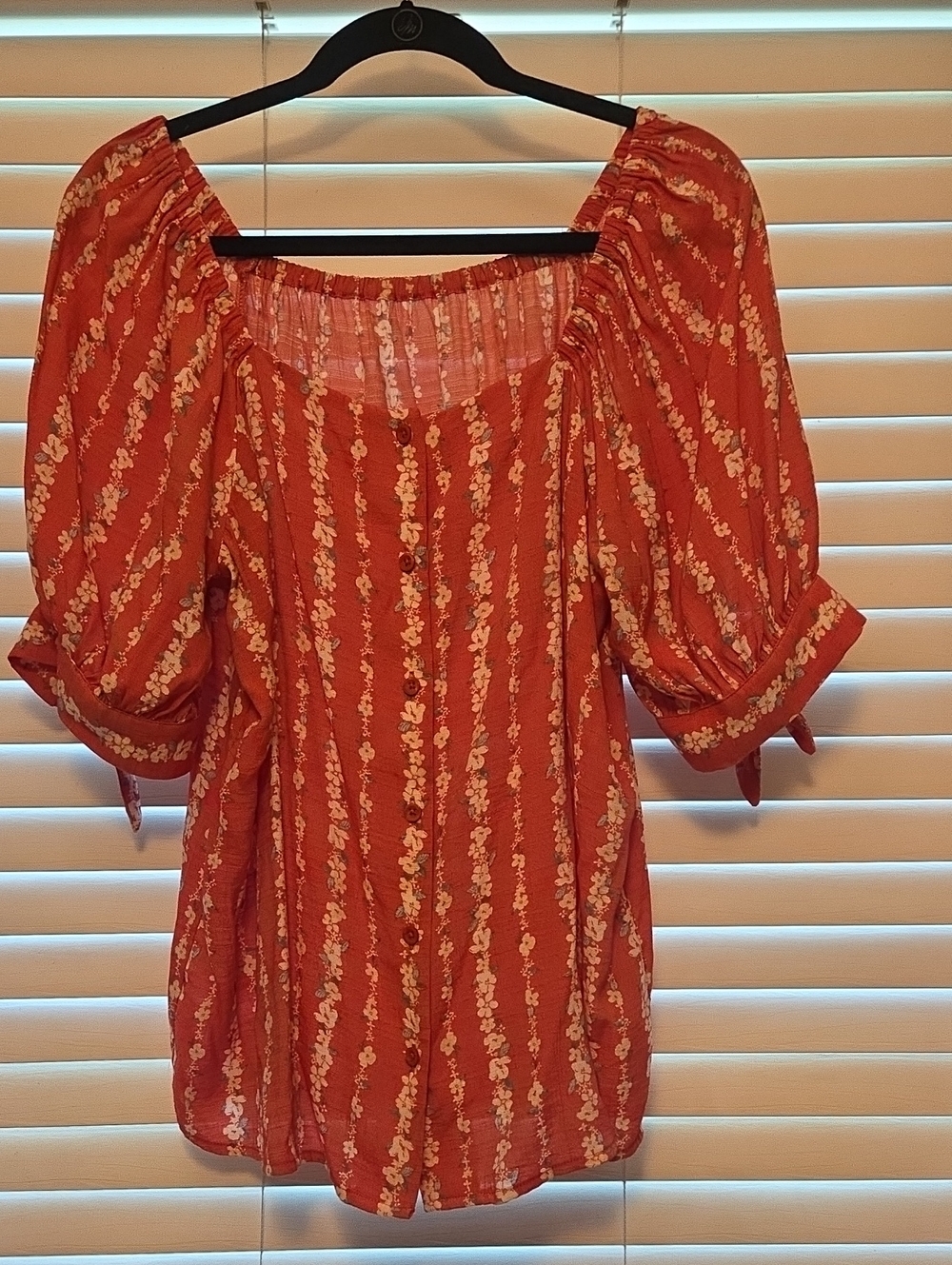 Red Floral Peasant Blouse - LG Off Or On Shoulder-  Women